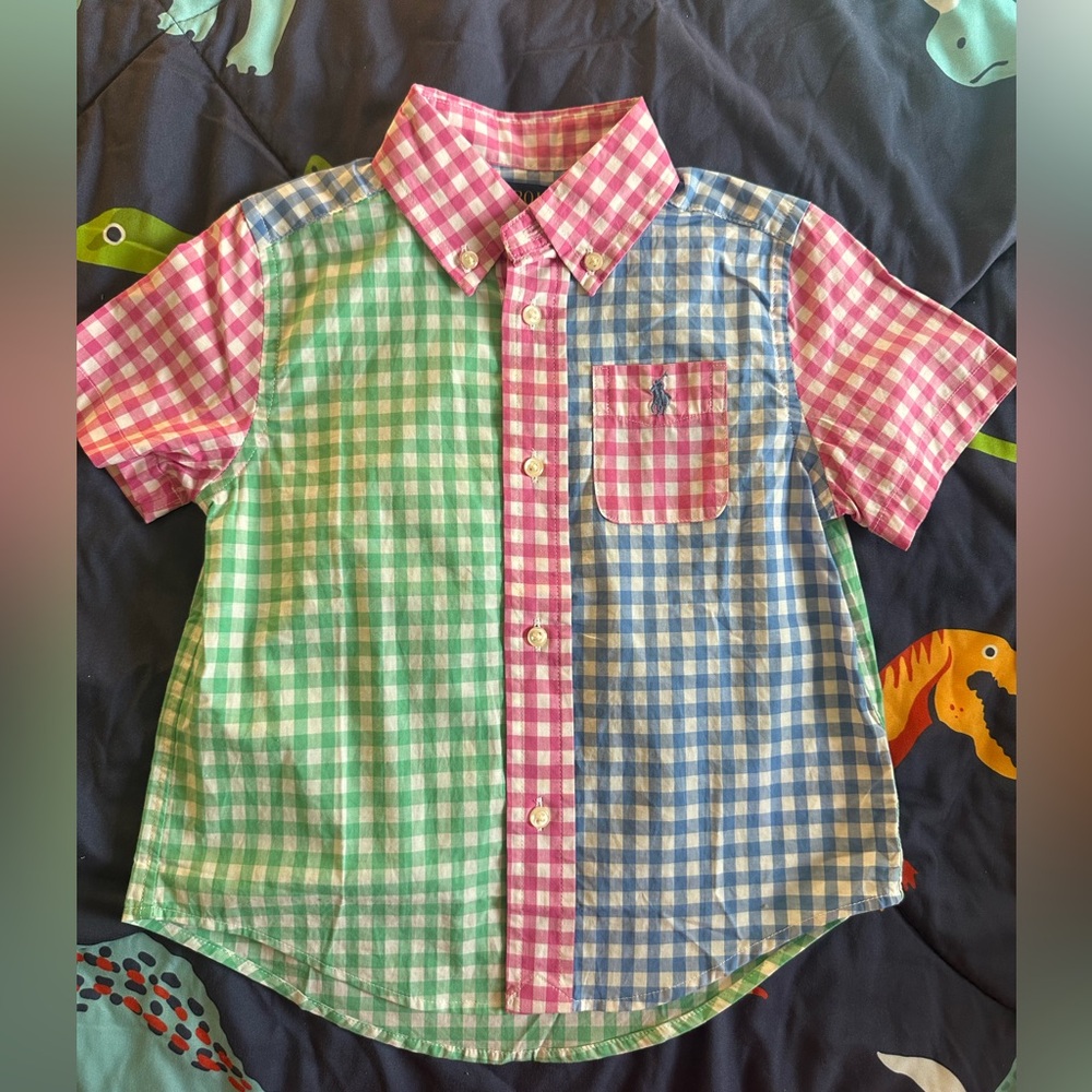 Polo by Ralph Lauren Pink, Green, and Blue Kids Checkered Shirt